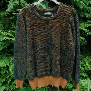 Stella + Lorenzo Crewneck Eyelash Sweater with Ribbed Trim